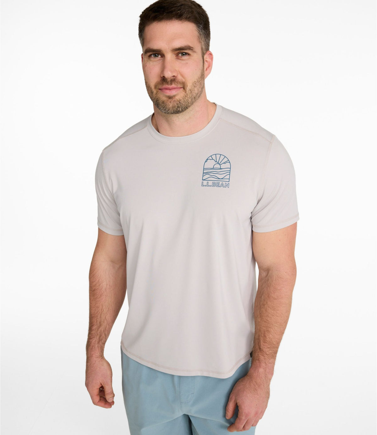 L.L.Bean Men's Bold Coast Lifestyle Tee, Short-Sleeve Graphic Pewter/Sunrise