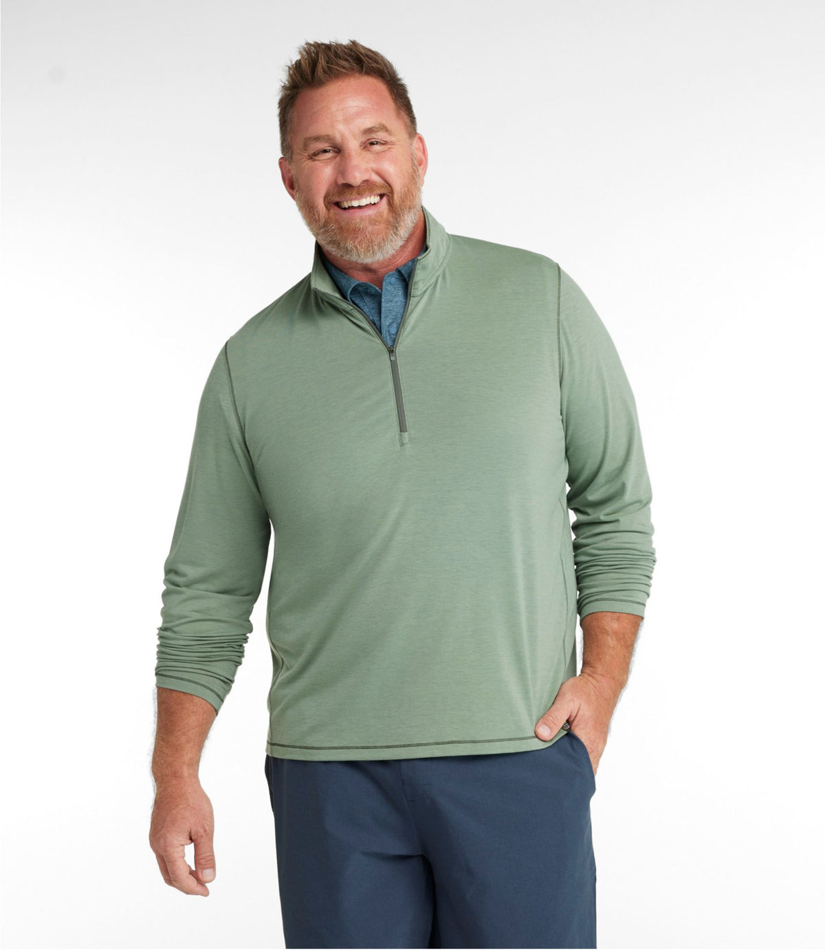 L.L.Bean Men's Everyday SunSmart® Tee, Long-Sleeve Quarter-Zip Carbon Navy