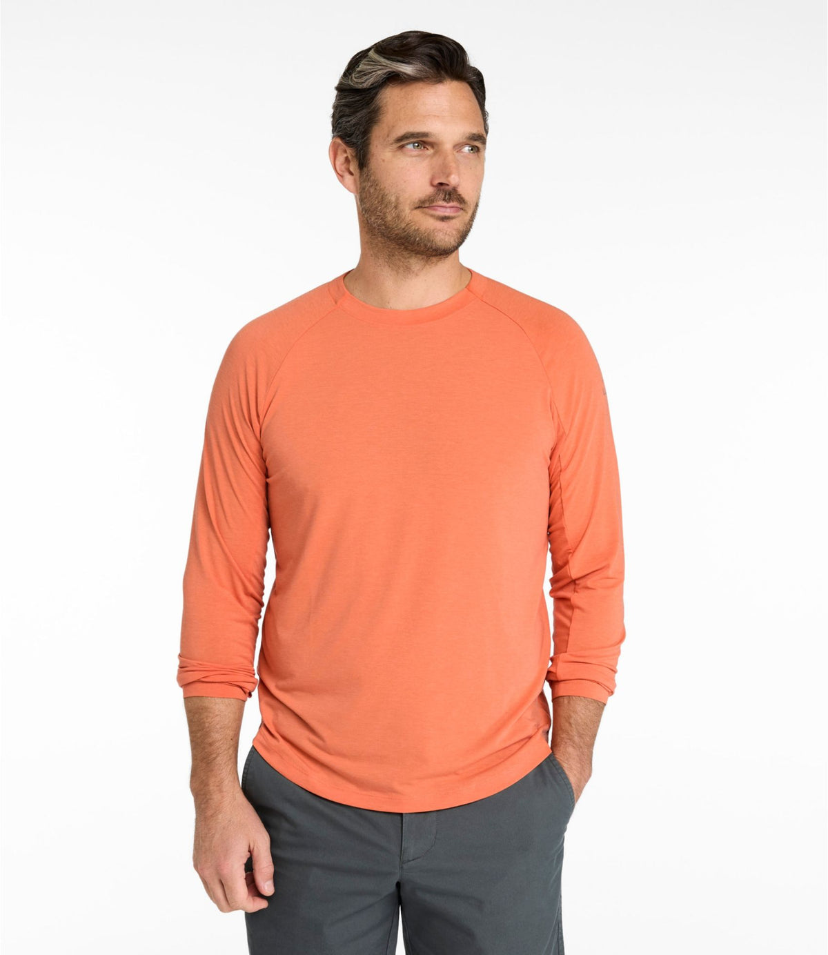 L.L.Bean Men's SunSmart Comfort Crew, Long Sleeve Faded Orange