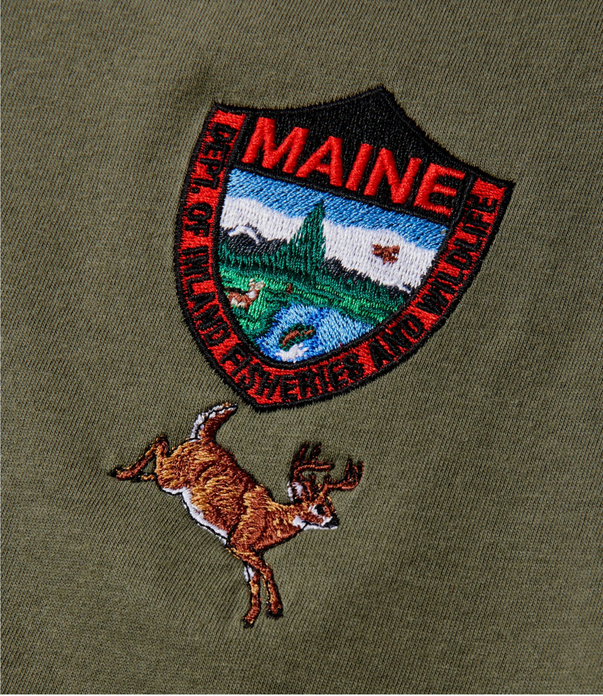 L.L.Bean Men's MIF&W Tee, Long-Sleeve White-Tailed Deer Military Green