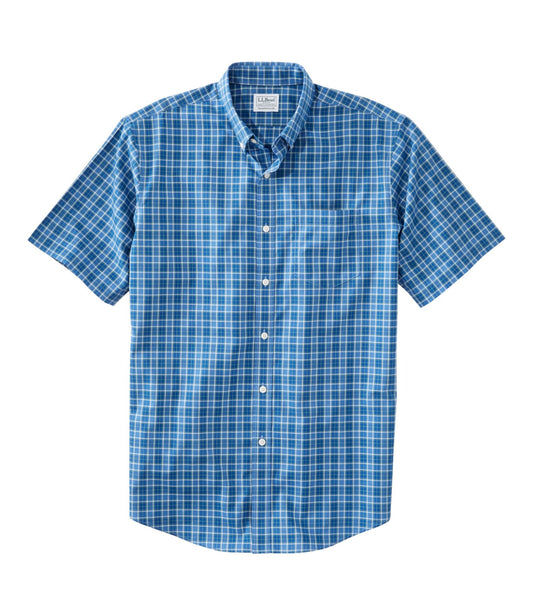 L.L.Bean Men's Wrinkle-Free Kennebunk Sport Shirt, Traditional Fit Short-Sleeve Check Bering Blue