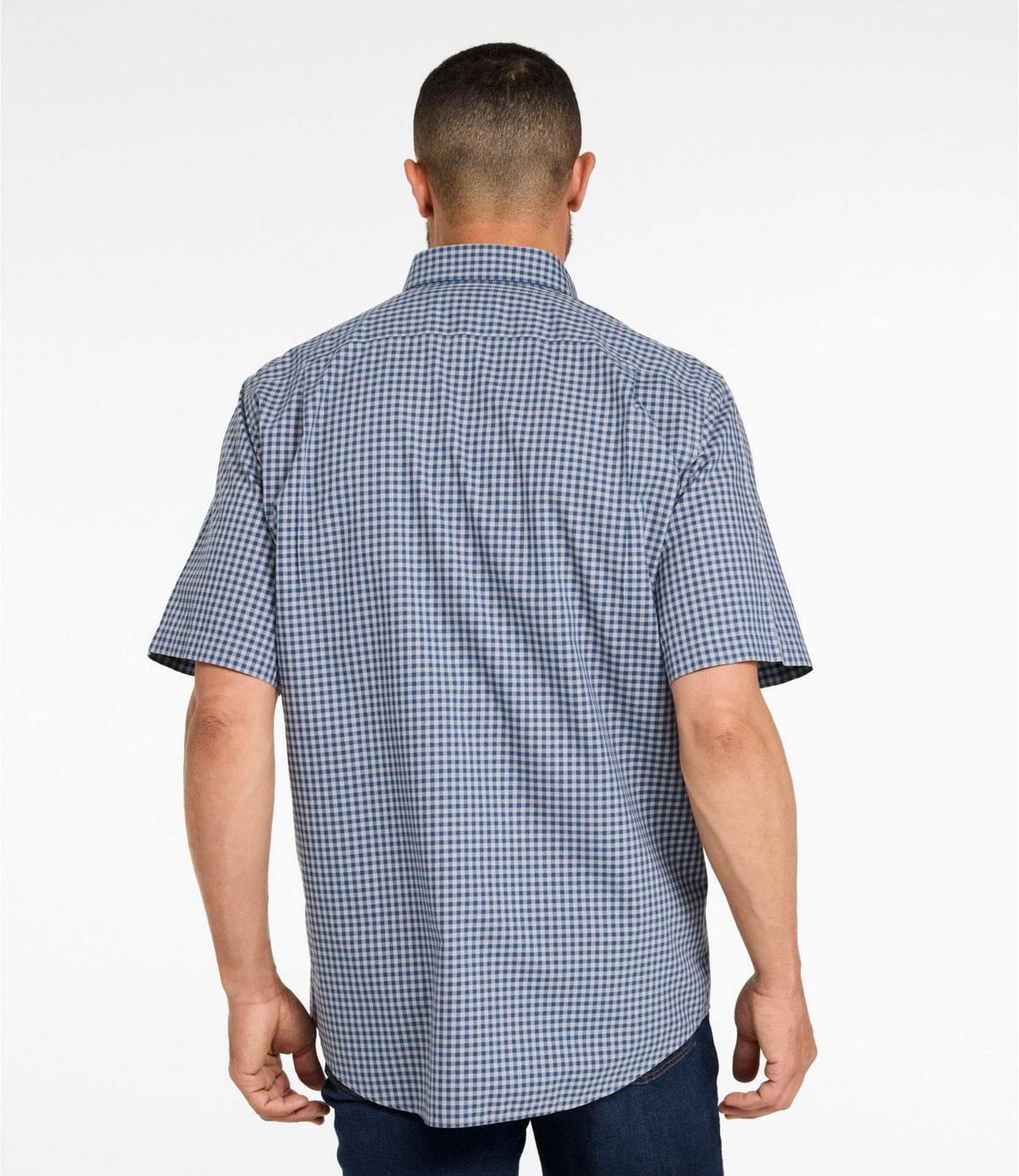 L.L.Bean Men's Wrinkle-Free Kennebunk Sport Shirt, Traditional Fit Short-Sleeve Check Bering Blue