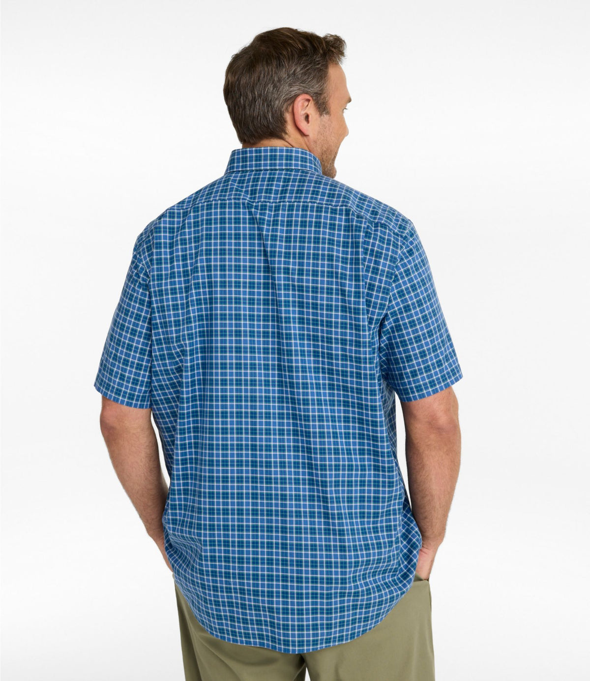 L.L.Bean Men's Wrinkle-Free Kennebunk Sport Shirt, Traditional Fit Short-Sleeve Check Bering Blue