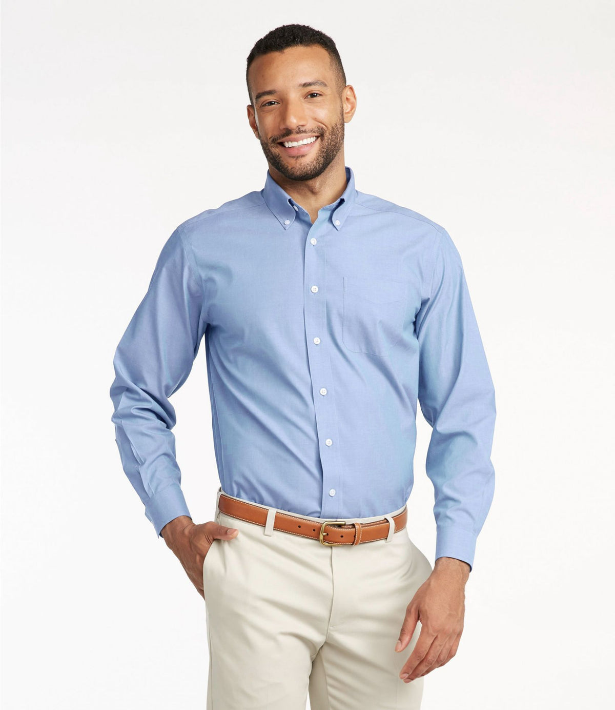 L.L.Bean Men's Wrinkle-Free Pinpoint Oxford Cloth Shirt, Traditional Fit Blue