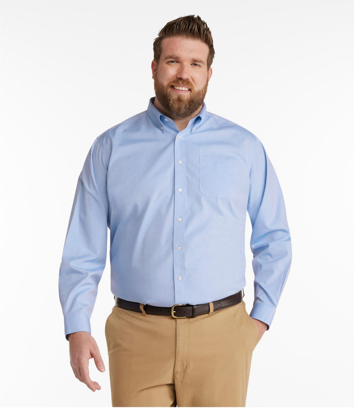 L.L.Bean Men's Wrinkle-Free Pinpoint Oxford Cloth Shirt, Traditional Fit Blue