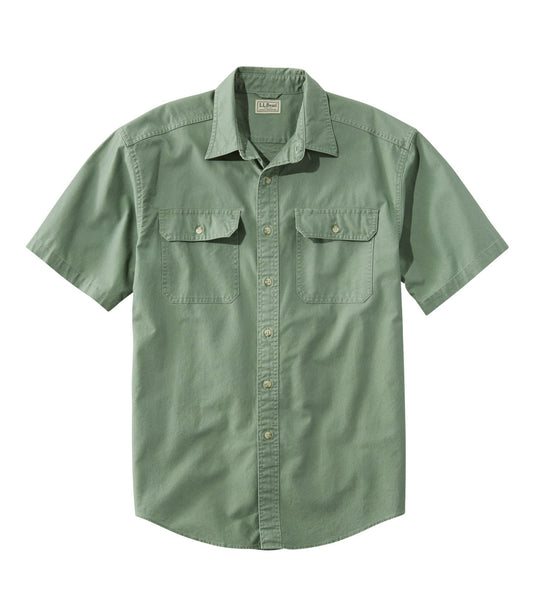 L.L.Bean Men's Sunwashed Canvas Shirt, Traditional Fit Short-Sleeve Bay Leaf