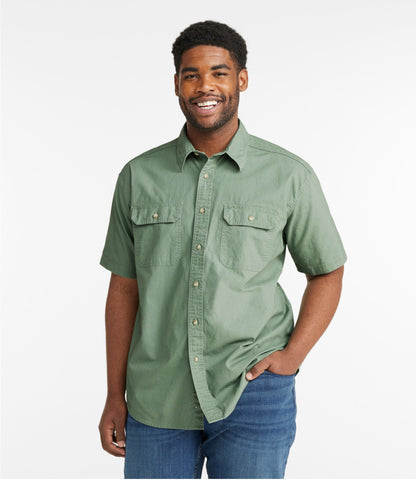 L.L.Bean Men's Sunwashed Canvas Shirt, Traditional Fit Short-Sleeve Bay Leaf