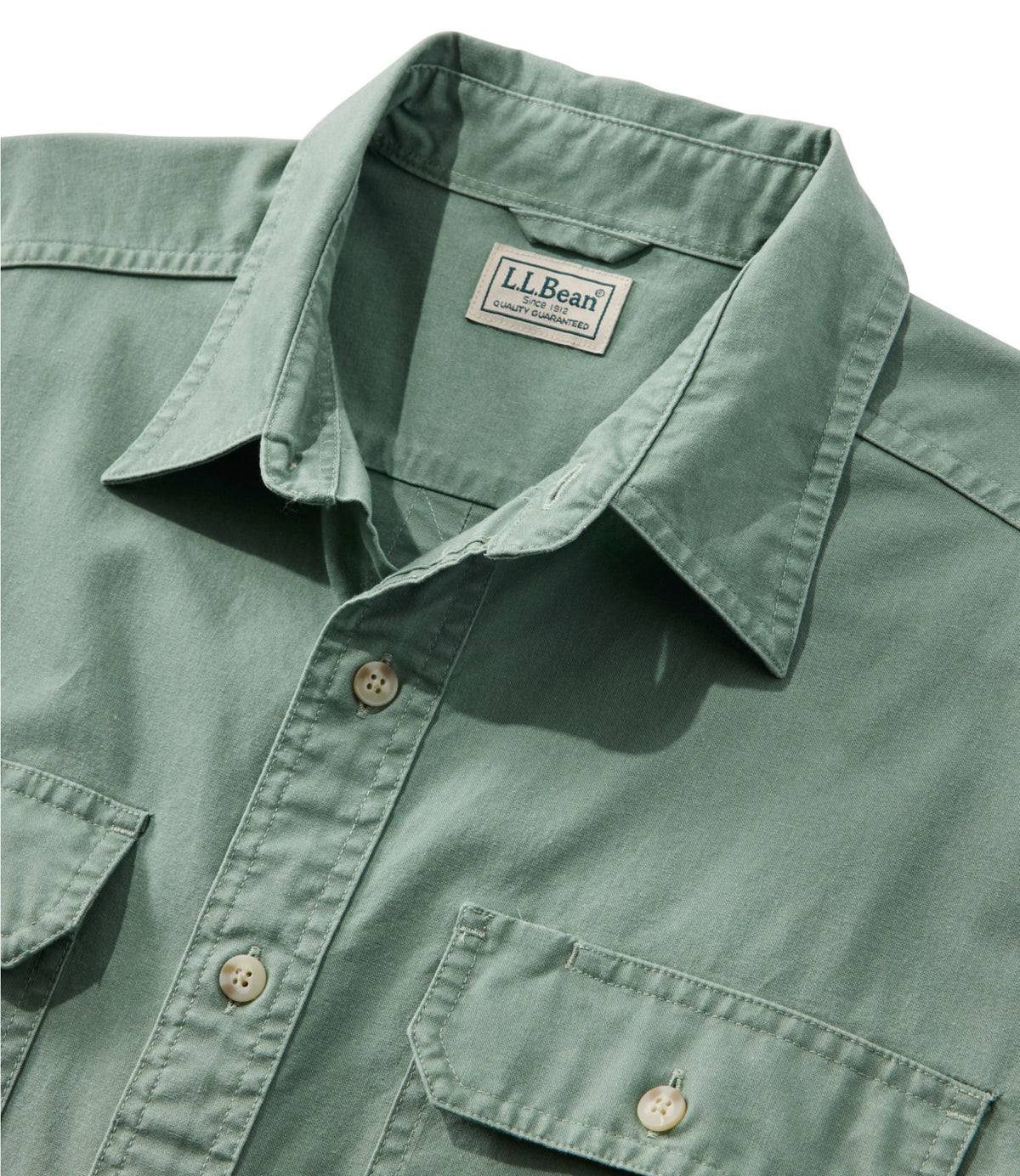 L.L.Bean Men's Sunwashed Canvas Shirt, Traditional Fit Short-Sleeve Bay Leaf