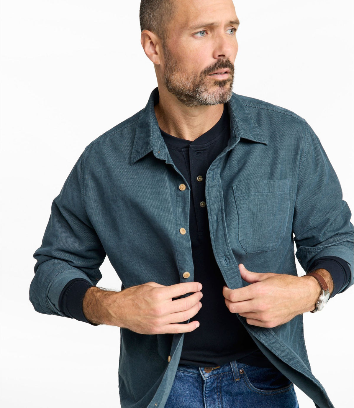 L.L.Bean Men's Sunwashed Corduroy Shirt, Slightly Fitted Untucked Fit Fig