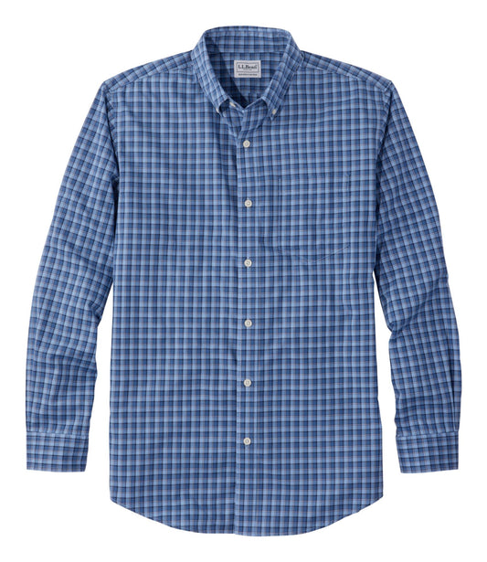 L.L.Bean Men's Wrinkle-Free Kennebunk Sport Shirt, Slightly Fitted Check Blue Tide