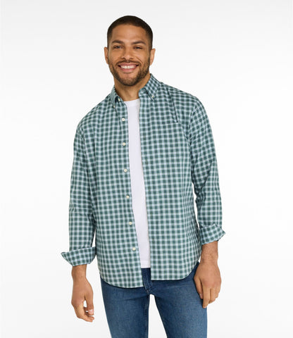 L.L.Bean Men's Wrinkle-Free Kennebunk Sport Shirt, Slightly Fitted Check Blue Tide