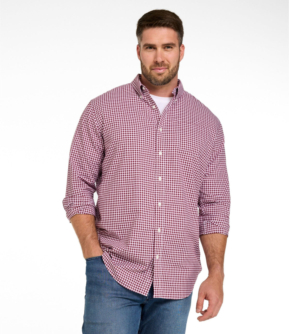 L.L.Bean Men's Wrinkle-Free Kennebunk Sport Shirt, Slightly Fitted Check Blue Tide
