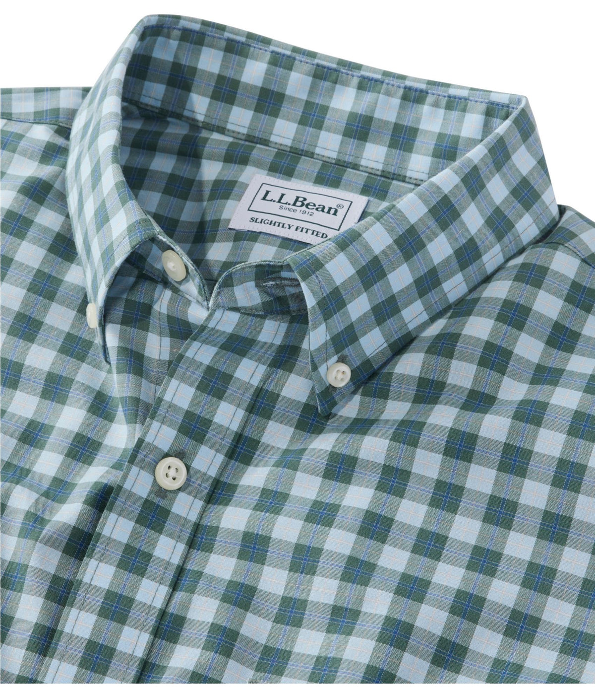 L.L.Bean Men's Wrinkle-Free Kennebunk Sport Shirt, Slightly Fitted Check Blue Tide