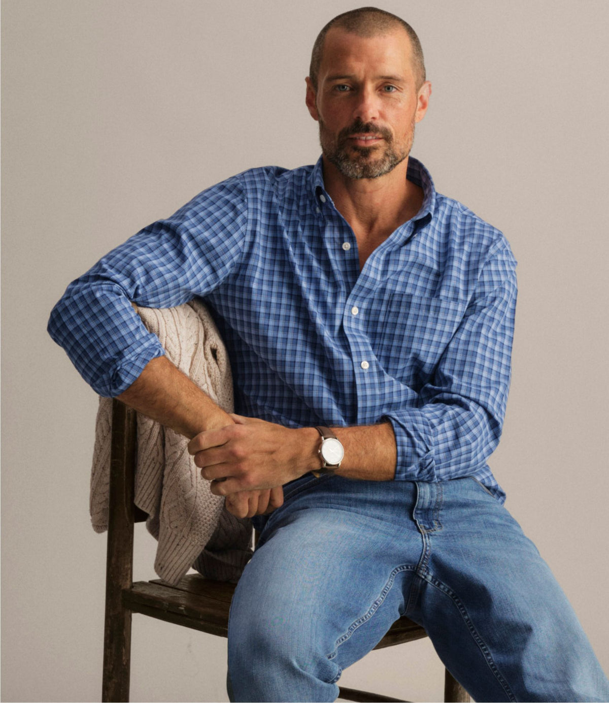 L.L.Bean Men's Wrinkle-Free Kennebunk Sport Shirt, Slightly Fitted Check Blue Tide