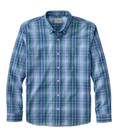 L.L.Bean Men's Comfort Stretch Performance® Shirt, Long-Sleeve, Slightly Fitted Untucked Fit, Plaid Blue Tide