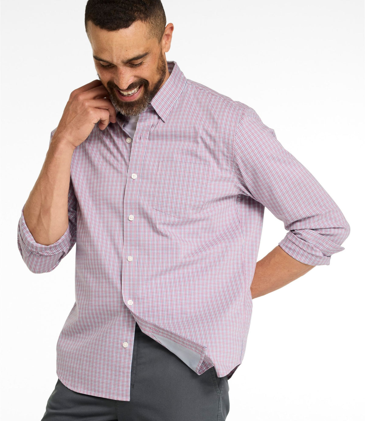 L.L.Bean Men's Comfort Stretch Performance® Shirt, Long-Sleeve, Slightly Fitted Untucked Fit, Plaid Blue Tide