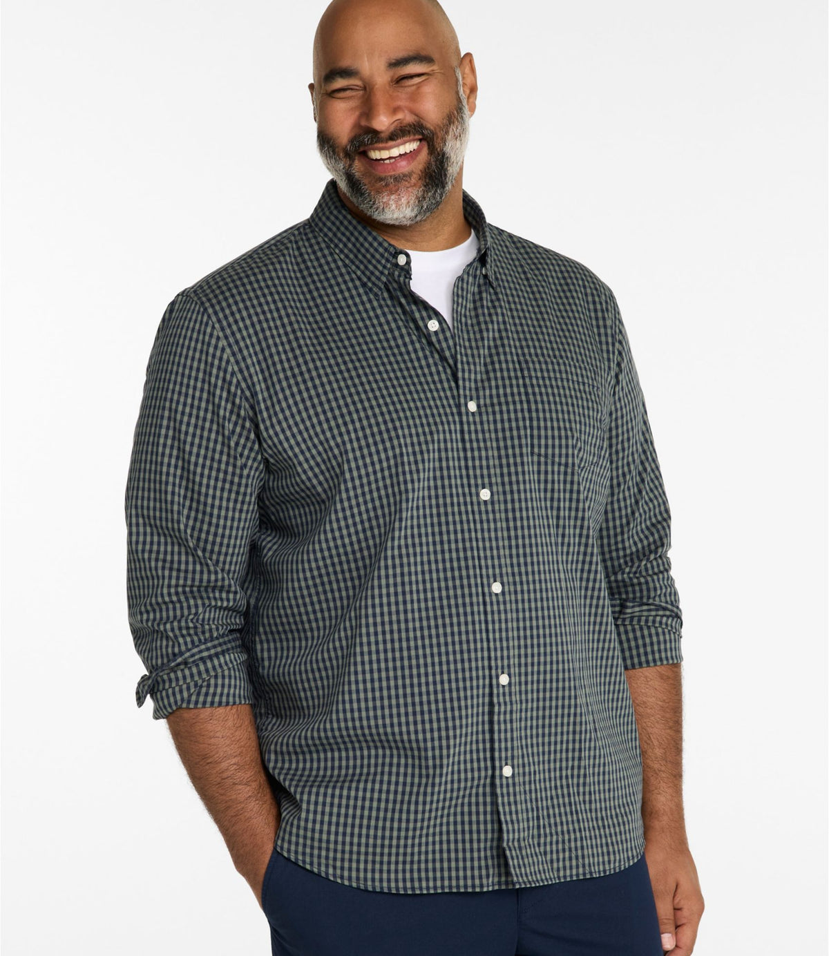 L.L.Bean Men's Comfort Stretch Performance® Shirt, Long-Sleeve, Slightly Fitted Untucked Fit, Plaid Blue Tide