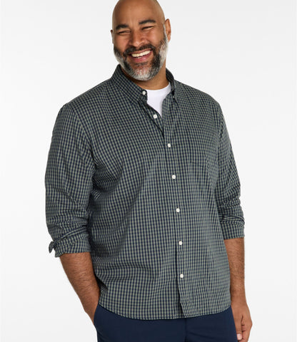 L.L.Bean Men's Comfort Stretch Performance® Shirt, Long-Sleeve, Slightly Fitted Untucked Fit, Plaid Blue Tide