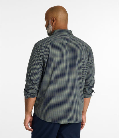 L.L.Bean Men's Comfort Stretch Performance® Shirt, Long-Sleeve, Slightly Fitted Untucked Fit, Plaid Blue Tide