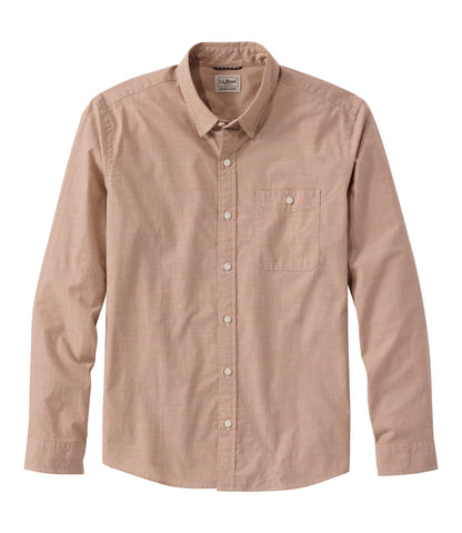 L.L.Bean Men's Comfort Stretch Performance® Chambray Shirt, Long-Sleeve, Slightly Fitted Untucked Fit Camel Brown