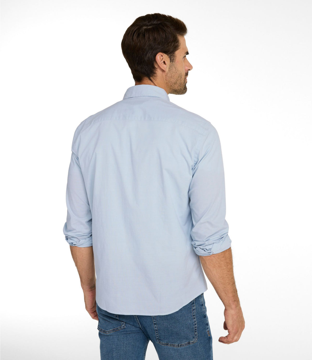 L.L.Bean Men's Comfort Stretch Performance® Chambray Shirt, Long-Sleeve, Slightly Fitted Untucked Fit Camel Brown