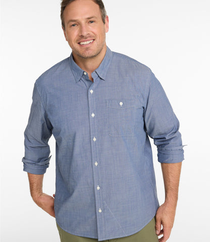 L.L.Bean Men's Comfort Stretch Performance® Chambray Shirt, Long-Sleeve, Slightly Fitted Untucked Fit Camel Brown