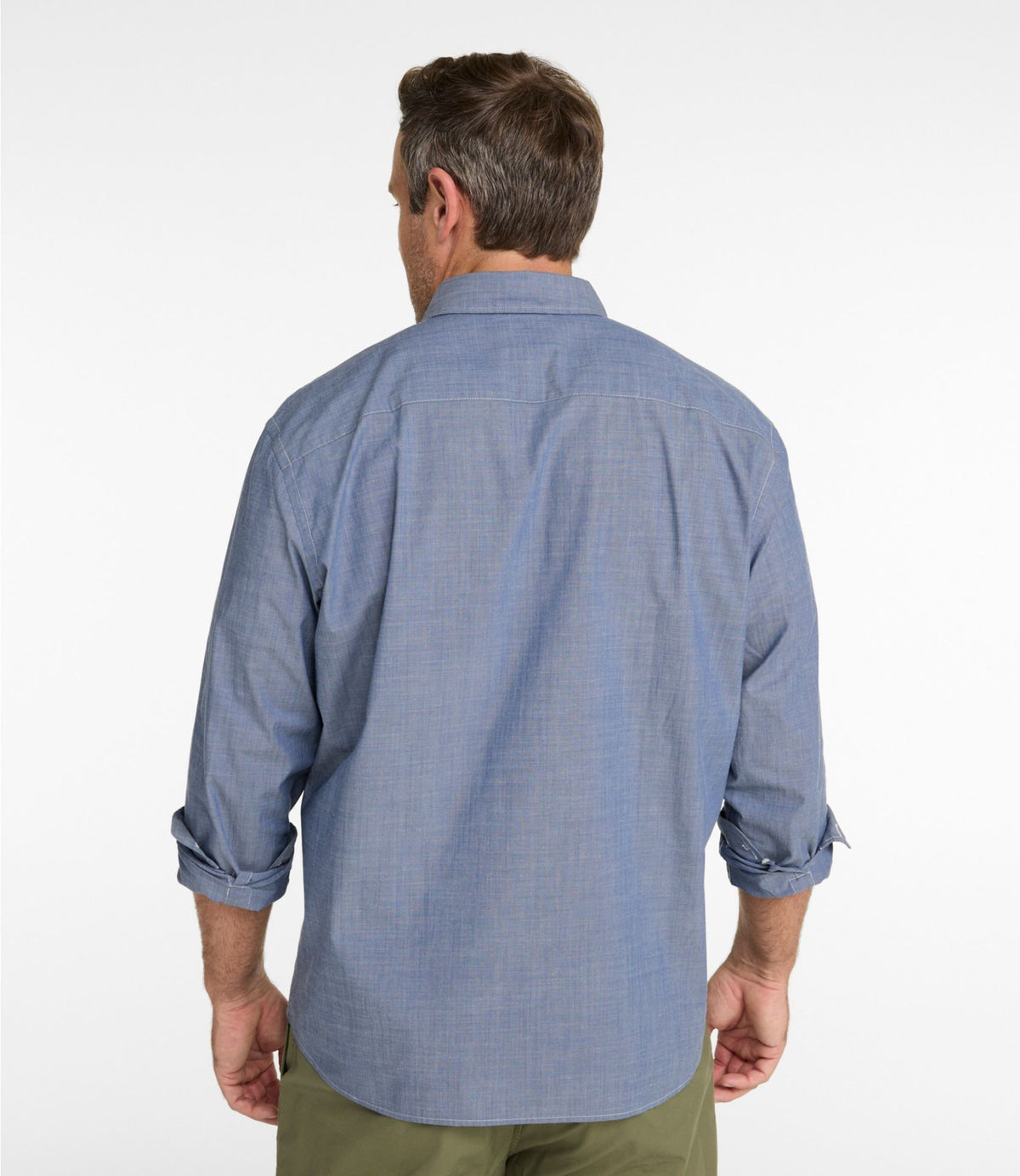 L.L.Bean Men's Comfort Stretch Performance® Chambray Shirt, Long-Sleeve, Slightly Fitted Untucked Fit Camel Brown