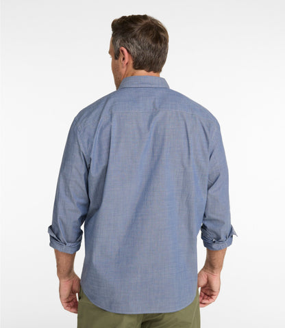 L.L.Bean Men's Comfort Stretch Performance® Chambray Shirt, Long-Sleeve, Slightly Fitted Untucked Fit Camel Brown
