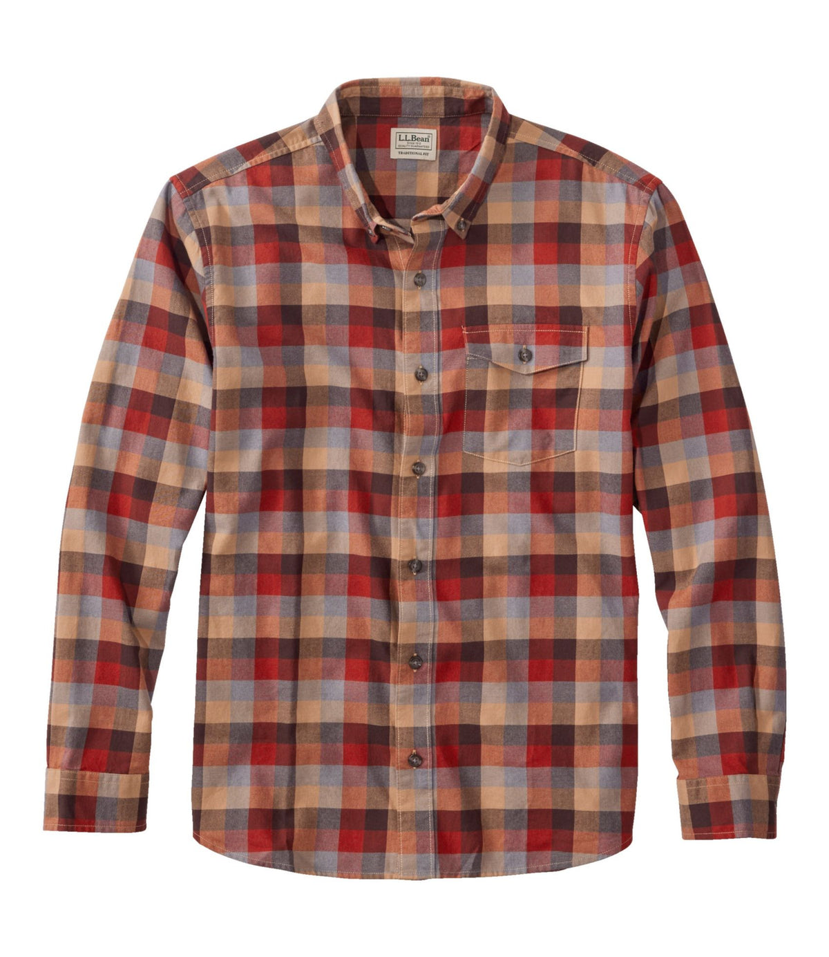 L.L.Bean Men's Brushed Jaspé Twill Shirt, Plaid, Traditional Untucked Fit