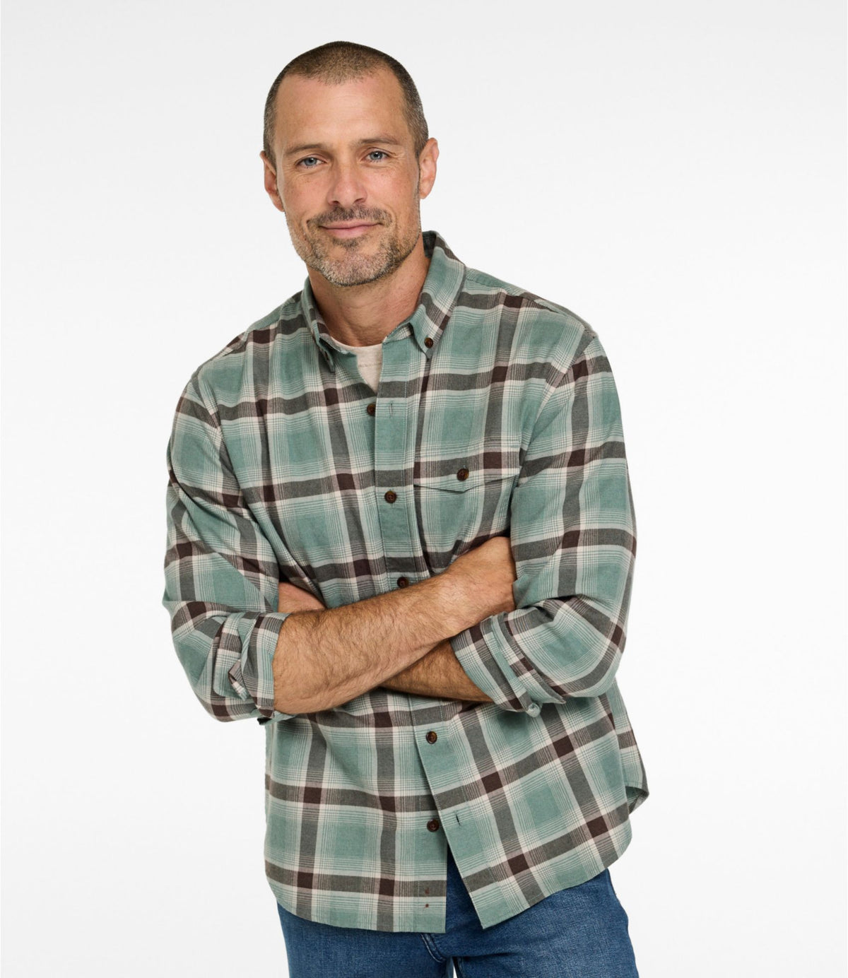 L.L.Bean Men's Brushed Jaspé Twill Shirt, Plaid, Traditional Untucked Fit