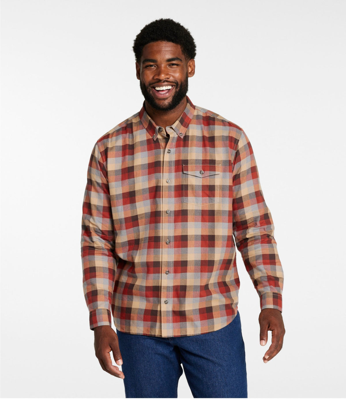 L.L.Bean Men's Brushed Jaspé Twill Shirt, Plaid, Traditional Untucked Fit