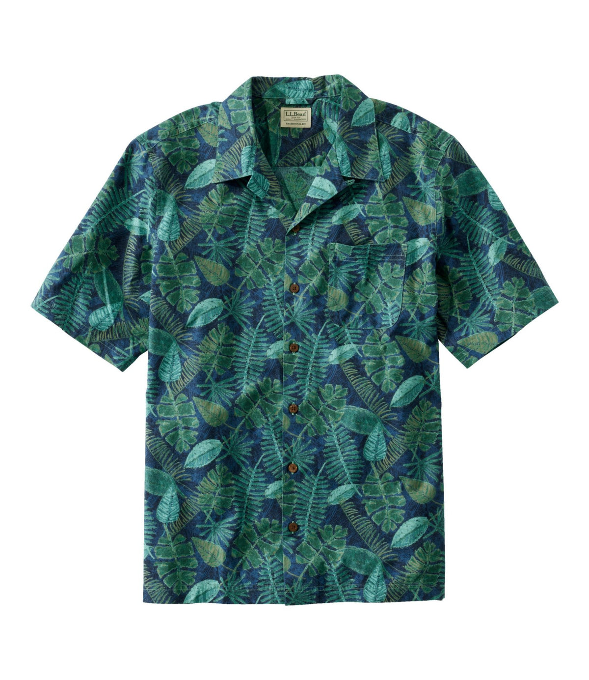 L.L.Bean Men's Tropics Shirt, Short-Sleeve Print Carbon Navy Tropical