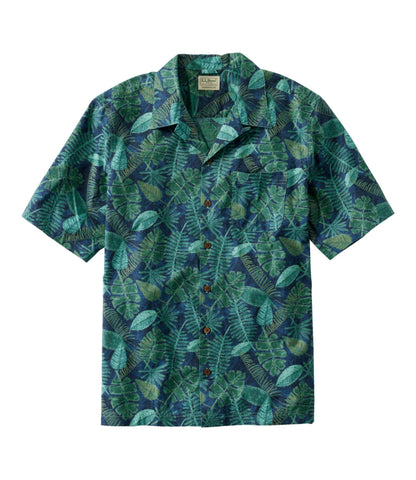 L.L.Bean Men's Tropics Shirt, Short-Sleeve Print Carbon Navy Tropical