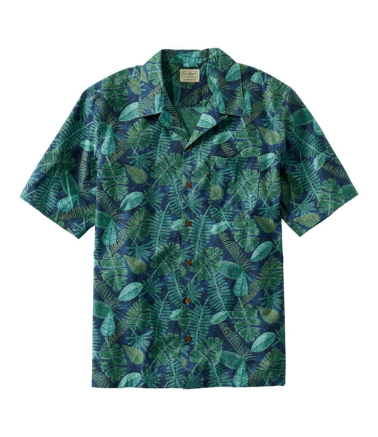 L.L.Bean Men's Tropics Shirt, Short-Sleeve Print Carbon Navy Tropical