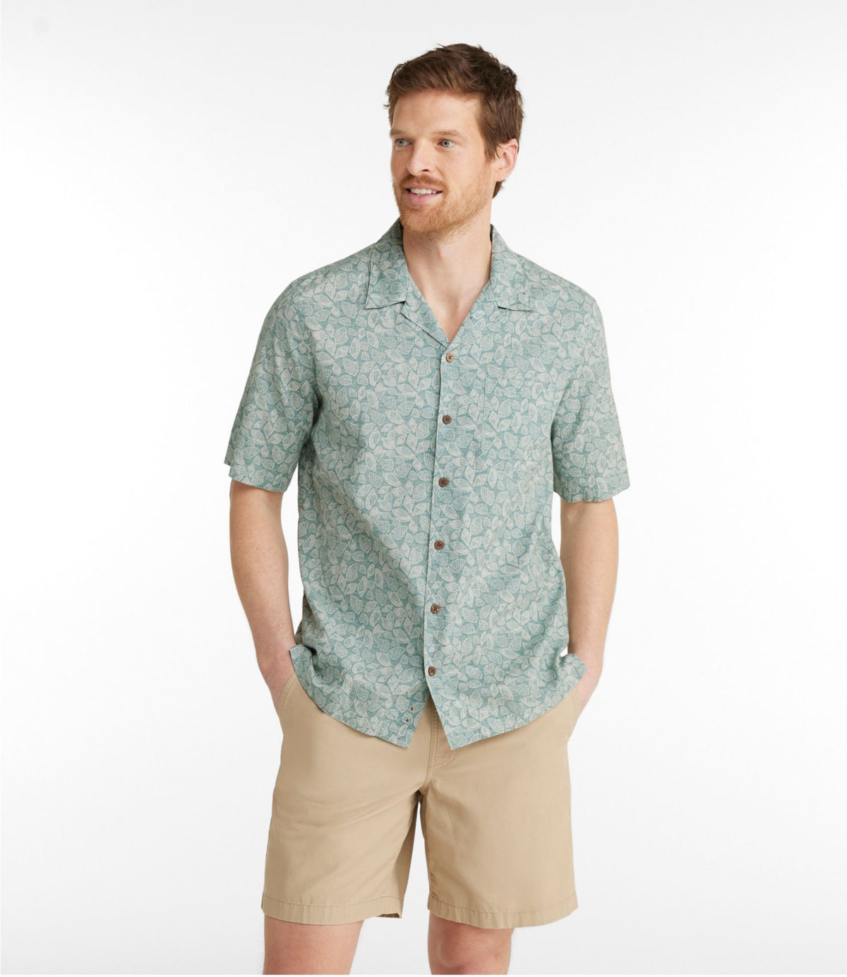 L.L.Bean Men's Tropics Shirt, Short-Sleeve Print Carbon Navy Tropical