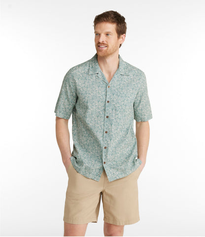 L.L.Bean Men's Tropics Shirt, Short-Sleeve Print Carbon Navy Tropical