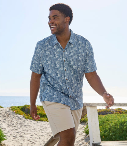 L.L.Bean Men's Tropics Shirt, Short-Sleeve Print Carbon Navy Tropical
