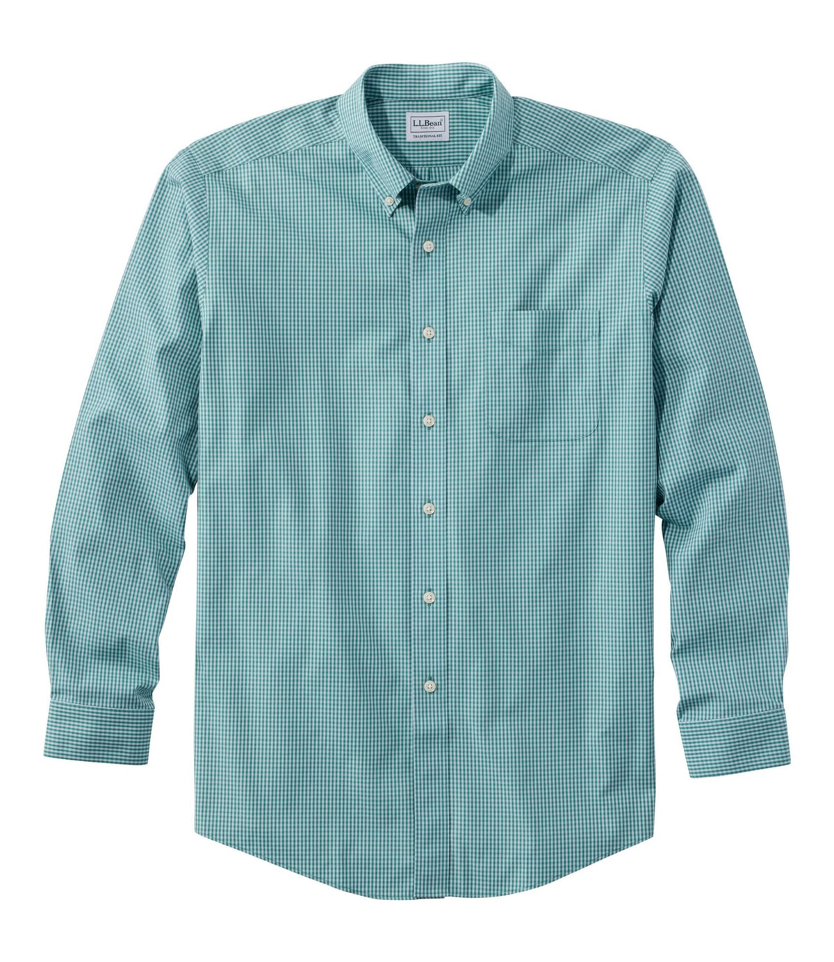 L.L.Bean Men's Wrinkle-Free Pinpoint Oxford Cloth Shirt, Traditional Fit Tattersall Antique Green