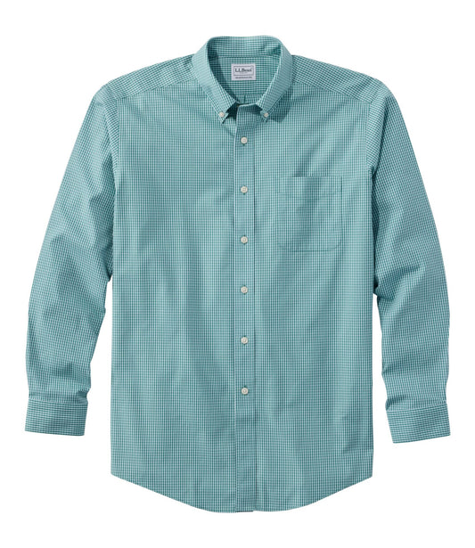L.L.Bean Men's Wrinkle-Free Pinpoint Oxford Cloth Shirt, Traditional Fit Tattersall Antique Green