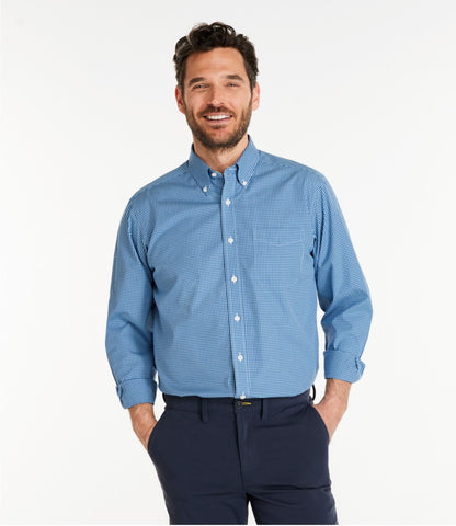 L.L.Bean Men's Wrinkle-Free Pinpoint Oxford Cloth Shirt, Traditional Fit Tattersall Antique Green