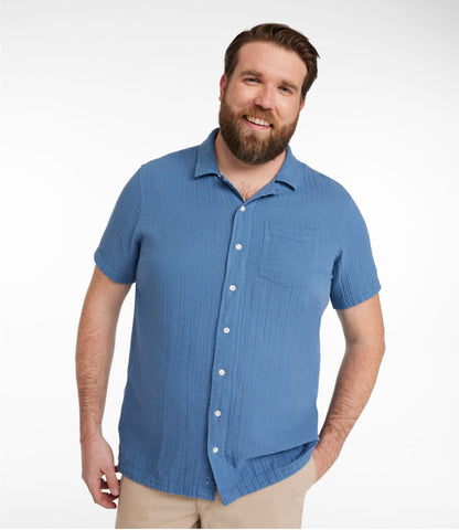 L.L.Bean Men's Cloud Gauze Shirt, Short-Sleeve, Slightly Fitted Untucked Fit Classic Navy