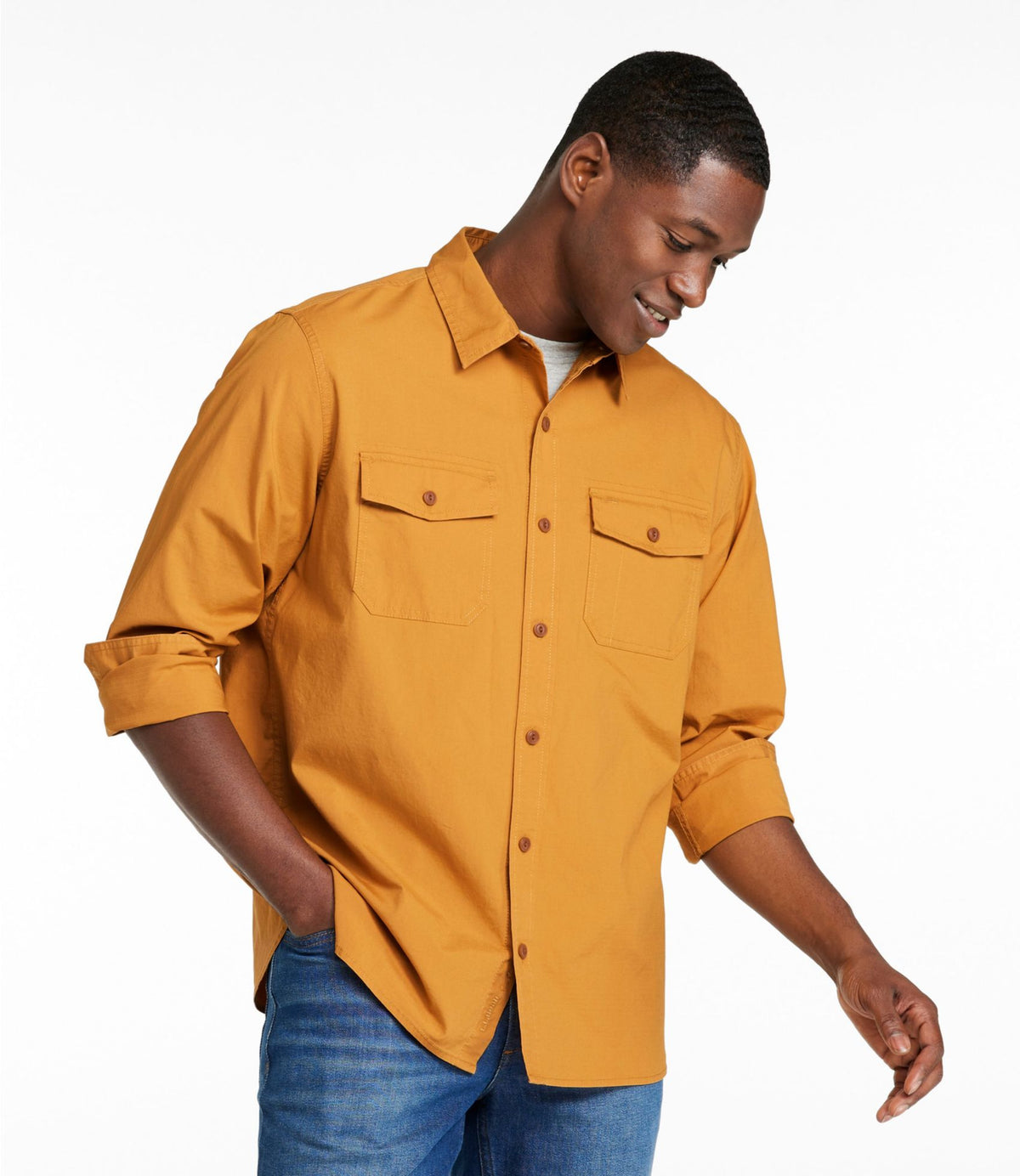 L.L.Bean Men's Riverton Ripstop Shirt, Long-Sleeve, Traditional Untucked Fit Delta Blue