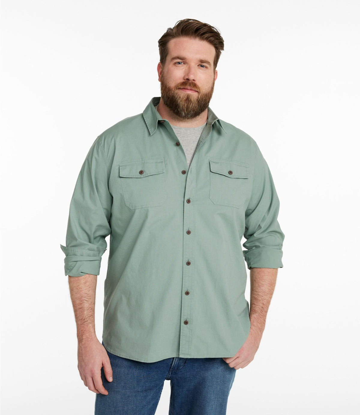 L.L.Bean Men's Riverton Ripstop Shirt, Long-Sleeve, Traditional Untucked Fit Delta Blue