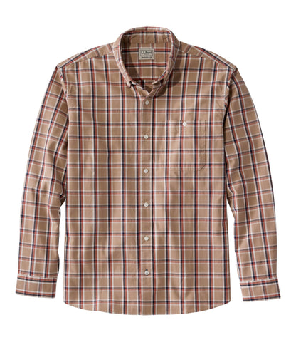 L.L.Bean Men's Comfort Stretch® Chambray Shirt, Traditional Untucked Fit, Long-Sleeve, Print Camel Brown