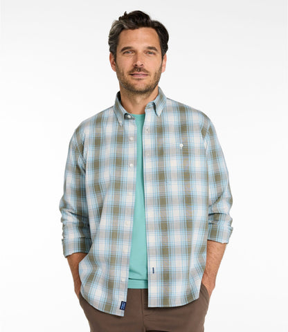L.L.Bean Men's Comfort Stretch® Chambray Shirt, Traditional Untucked Fit, Long-Sleeve, Print Camel Brown