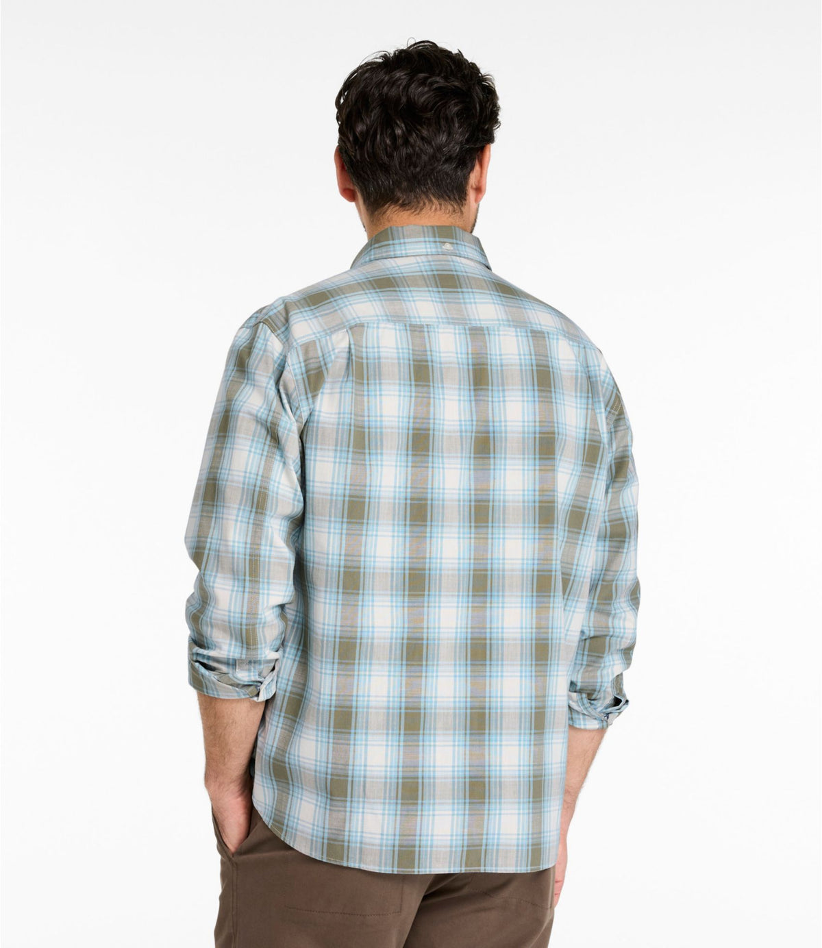 L.L.Bean Men's Comfort Stretch® Chambray Shirt, Traditional Untucked Fit, Long-Sleeve, Print Camel Brown