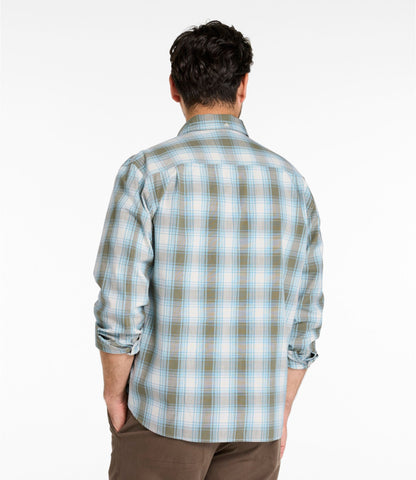 L.L.Bean Men's Comfort Stretch® Chambray Shirt, Traditional Untucked Fit, Long-Sleeve, Print Camel Brown