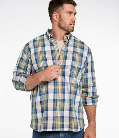 L.L.Bean Men's Comfort Stretch® Chambray Shirt, Traditional Untucked Fit, Long-Sleeve, Print Camel Brown