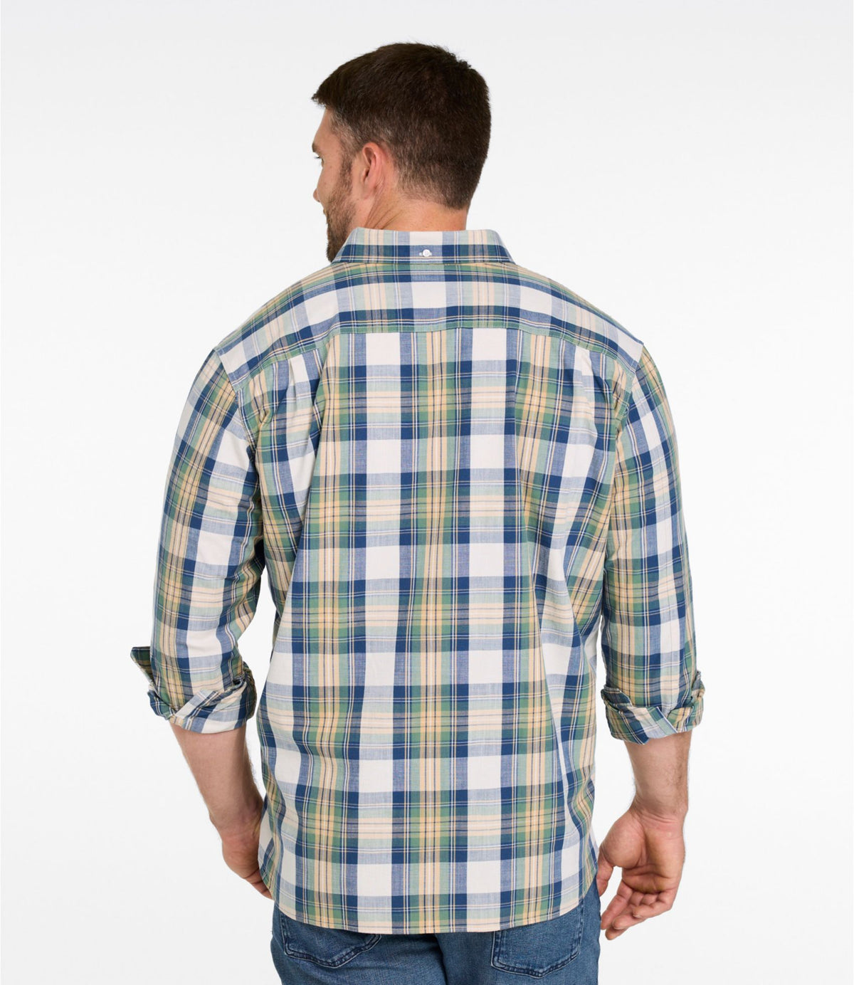 L.L.Bean Men's Comfort Stretch® Chambray Shirt, Traditional Untucked Fit, Long-Sleeve, Print Camel Brown