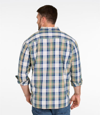 L.L.Bean Men's Comfort Stretch® Chambray Shirt, Traditional Untucked Fit, Long-Sleeve, Print Camel Brown